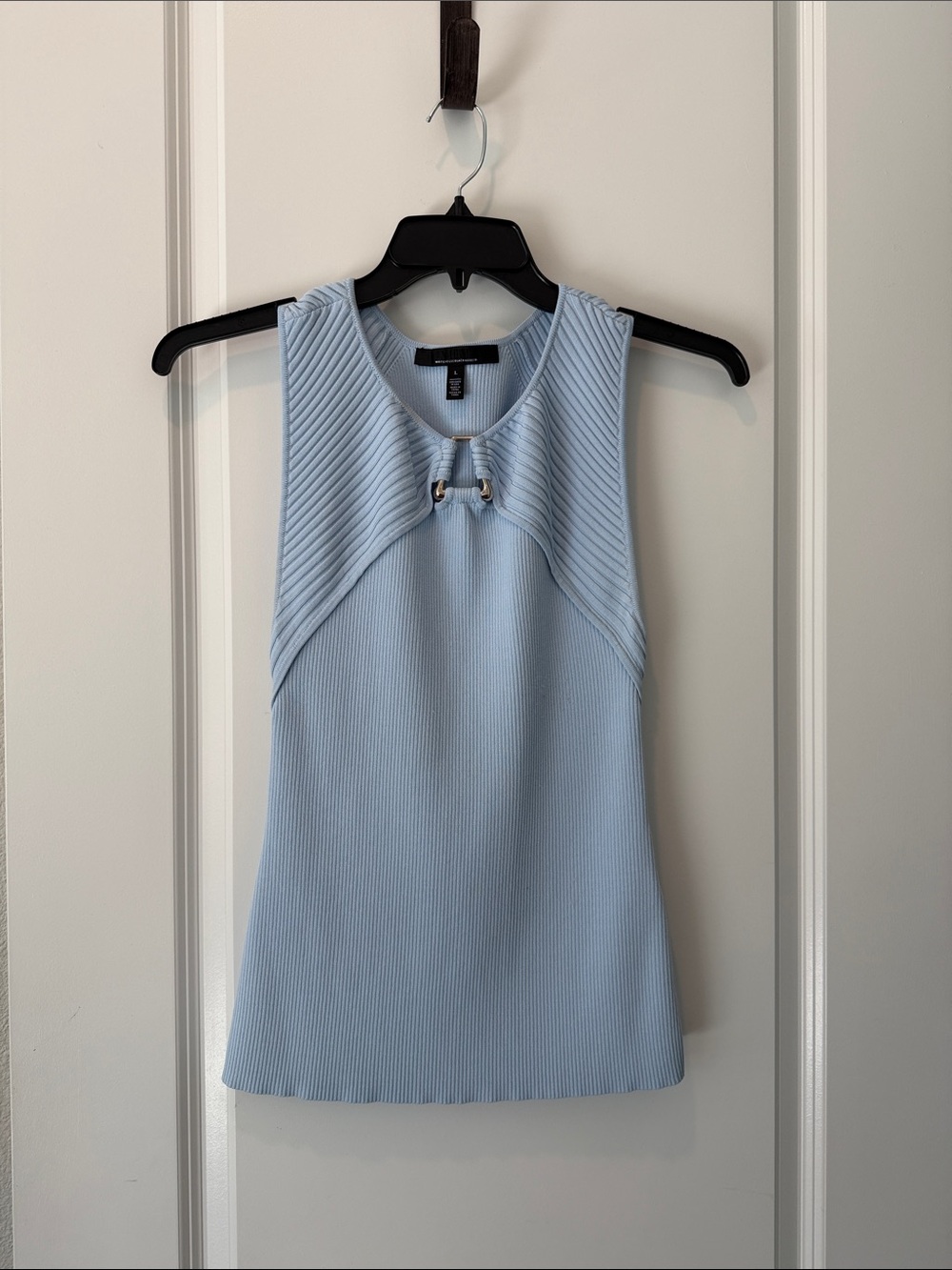 White House Black Market Light Blue Ribbed Tank with Decorative Ring